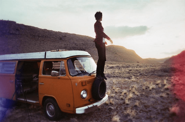"Probably one of my favorite photographs I've ever taken. @kvnbnntt on the lookout for coyotes and cell reception, somewhere along Route 50 in the Nevada desert. We spotted the canyon from the highway and whipped the van off road, dodging tumbleweeds and cactuses that would easily puncture a tire." (Photo: @jamesbarkman(